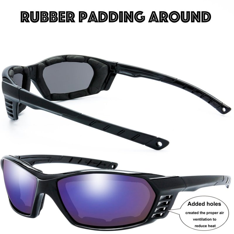 Motorcycle Riding Glasses 3 Pairs Uv400 Uv Protection Goggles With Padded Frame Grey Blue Mirror And Silver Lenses Model Fr13