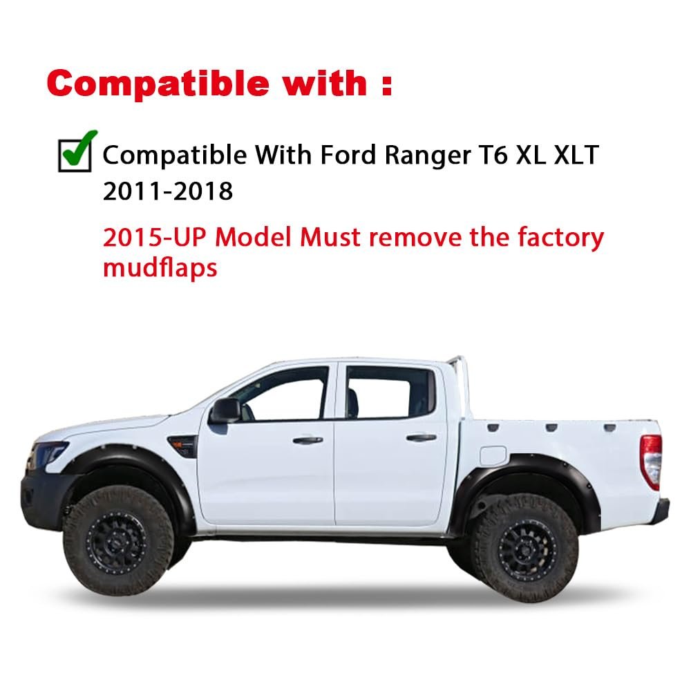 Fender Flares For 2011 2018 Ford Ranger T6 Smooth Riveted Style Paintable Matte Black Wheel 4 Piece Set With Stainless Steel