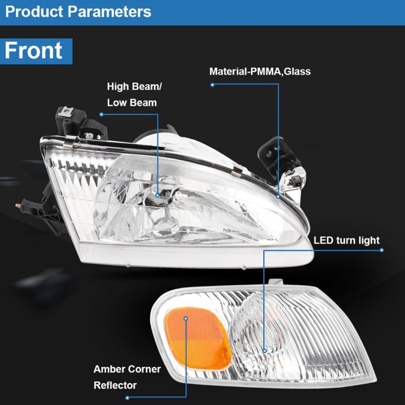 A Pair Of Automotive Headlight Assembly Fit For Toyota Corolla 1998-2000 With Chrome Housing Amber Reflector Clear Lens