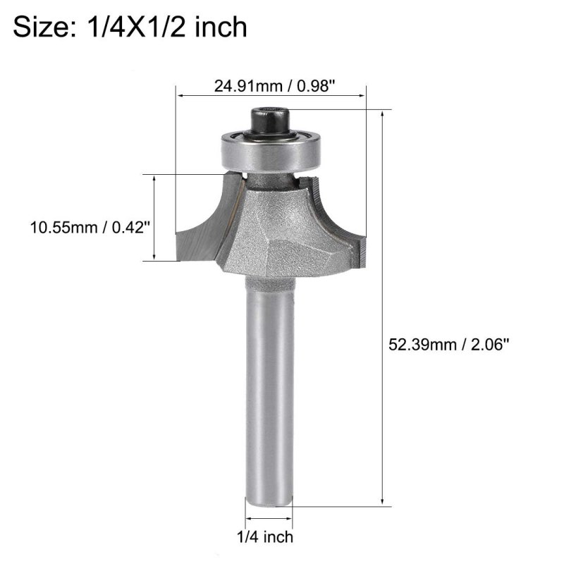 Router Bit 1 4 Shank 2 Inch Cutting Dia Round Over Corner 2flutes Tungsten Steel For Woodworking Milling Cutter Tool