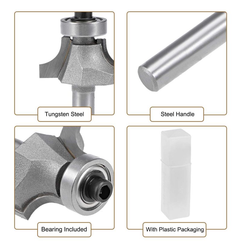 Router Bit 1 4 Shank 2 Inch Cutting Dia Round Over Corner 2flutes Tungsten Steel For Woodworking Milling Cutter Tool
