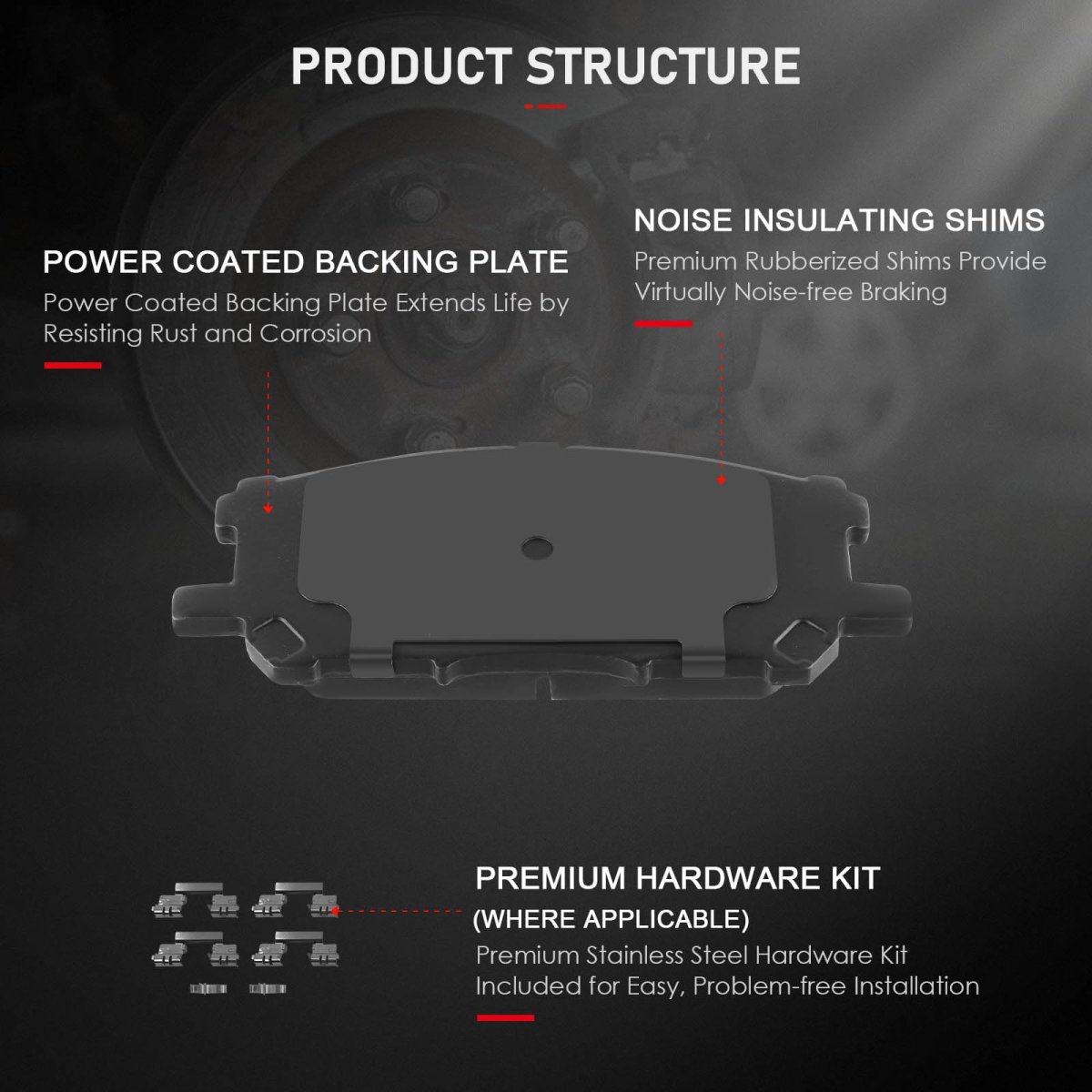 D1005 Front Disc Brake Pads With Hardware For Lexus Rx330 2004 2006 Rx350 2007 2009 Rx400h 2008 And Toyota Highlander