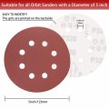 5 In 8 Hole Sanding Disc Hook And Loop 320 Grit Random Orbital Sandpaper For Automotive Woodworking 100 Pack Aluminum Oxide