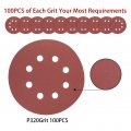 5 In 8 Hole Sanding Disc Hook And Loop 320 Grit Random Orbital Sandpaper For Automotive Woodworking 100 Pack Aluminum Oxide