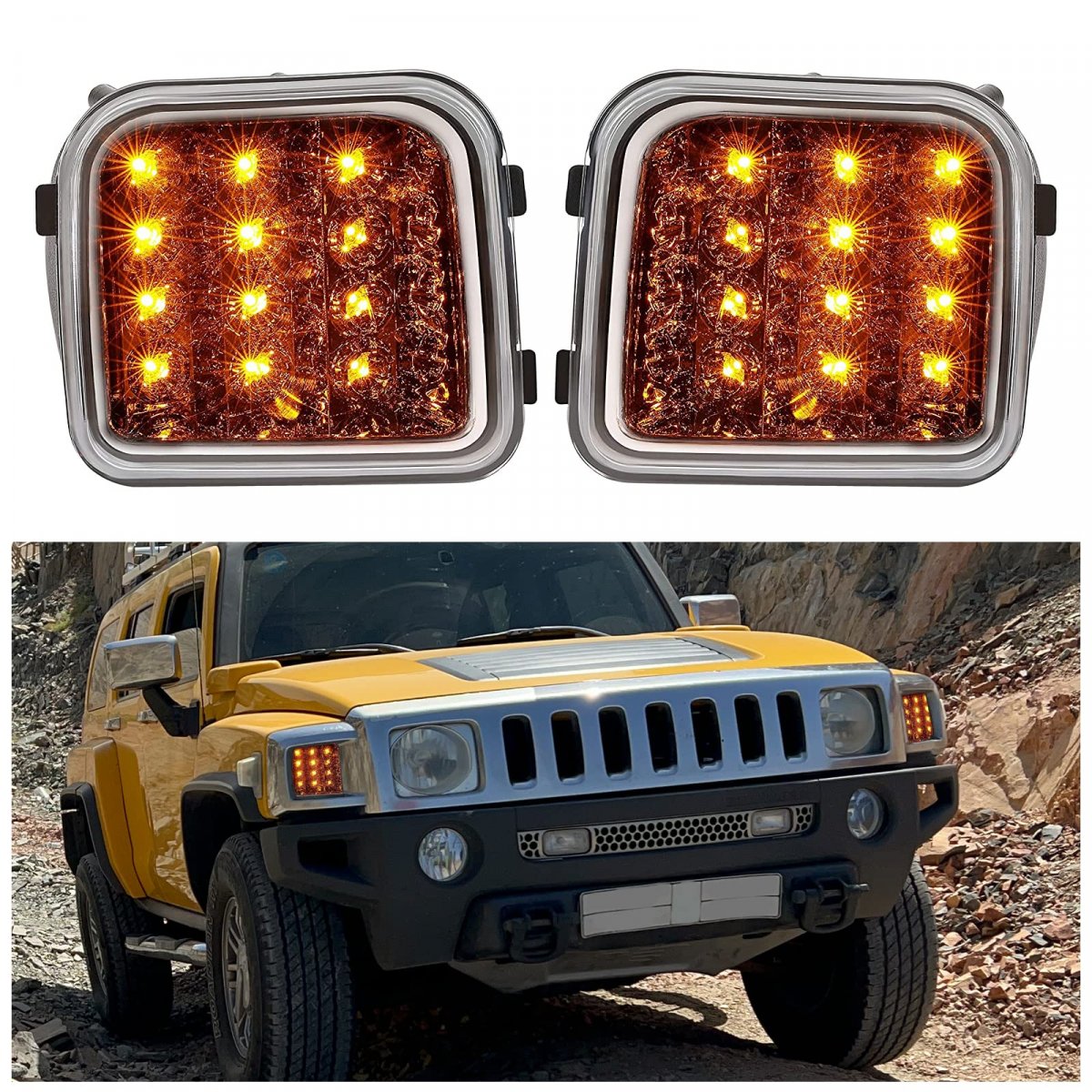 Hecasa Pair Led Turn Signal Light For 2006-2010 Hummer H3 H3t Replacement Hu2530100 Hu2531100 Clear Lens Chrome Housing Driver