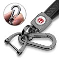 Honda Red Logo In White Real Carbon Fiber Loop-strap Gunmetal Hook Key Chain Official Licensed 