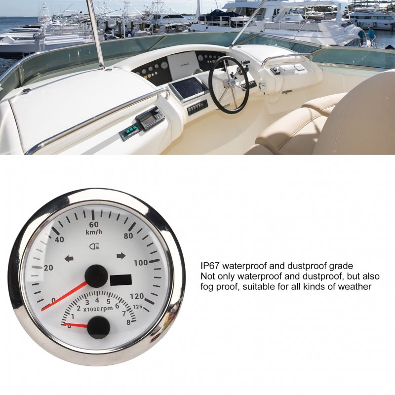 Fydun Speedometer With Tachometer 8000 Rpm 85mm 3 8 In Stainless Steel Ip67 Waterproof Speed Gauge Indiction Light For Marine