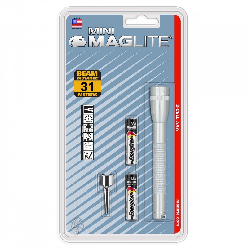 Mini Incandescent Flashlight Silver Compact Water Resistant Handheld Light Twist On Off 2 Cell Aaa Battery Powered M3a106
