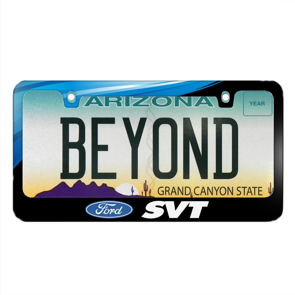 Ford Logo Svt Waterfall Graphic Black Metal License Plate Frame