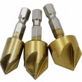 3 Pcs 5 Flute Chamfer Debur Countersink 12-16-19mm Titanium Coated Drill Bit Set