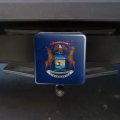 Rustic Michigan State Flag Distressed Usa Tow Trailer Hitch Cover Plug For 2 In Receivers Black Abs Plastic With Uv Resistant