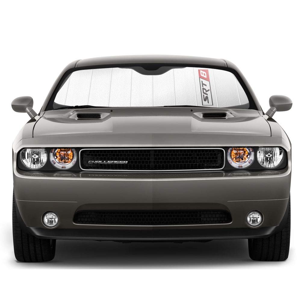 Dodge Srt-8 Logo Universal Fit Windshield Sun Shade Jumbo 59 In X 30 Enforced Stand Up Auto Sunshade Silver Fiber Uv Protection