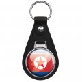 North Korea Glossy Map Flag Keychain Black Premium Leather Chain With Silver Hardware And Key Ring 1 In Round Design 