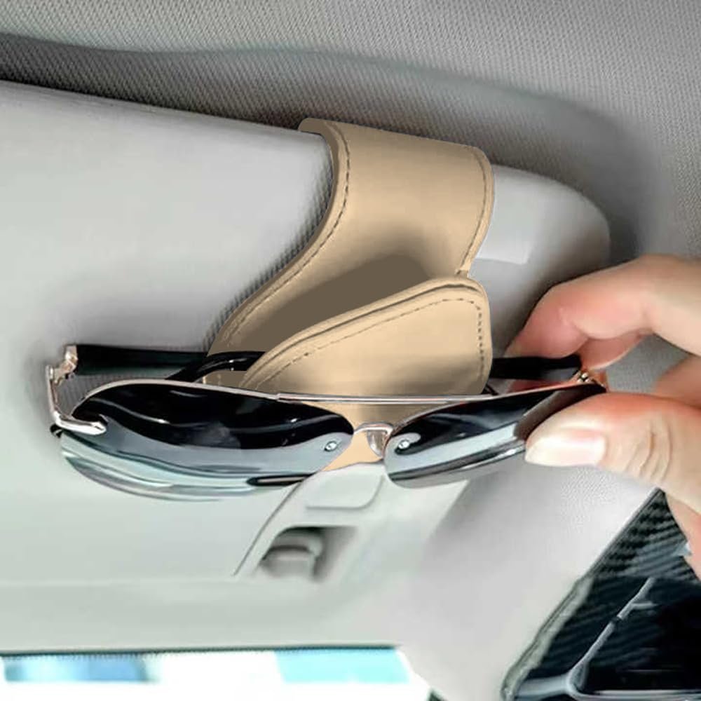 Jeep Beige Leather Magnetic Sunglass Holder Car Sun Visor Mount Clip Official Licensed 2 5 In X 3 38 Accessory