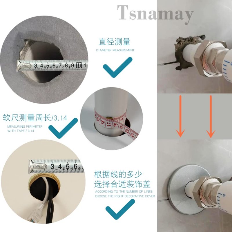 Tsnamay 2 Pcs Wall Split Flange Abs Round Self-adhesive Escutcheon Plate Buckles Design For 1 3 33mm Black