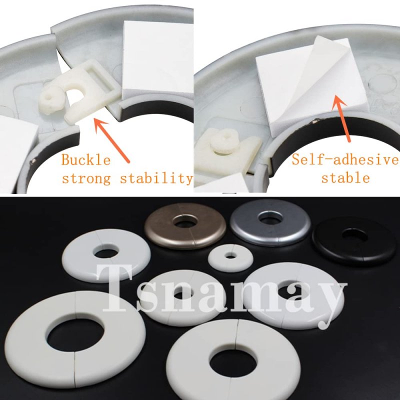 Tsnamay 2 Pcs Wall Split Flange Abs Round Self-adhesive Escutcheon Plate Buckles Design For 1 3 33mm Black