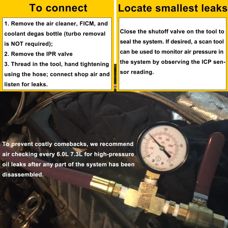 High Pressure Oil System Ipr Air Test Tool Kit For Ford Powerstroke 6 0l And 7 3l 1994 20 With 0 Icp Fitting 7 3 Gauge Meter