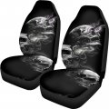 Giftpuzz Skull Pattern Vehicle Split Cushion Cover Black Breathable Waterproof Polyester Auto Seat Protectors 2pcs Car Covers 