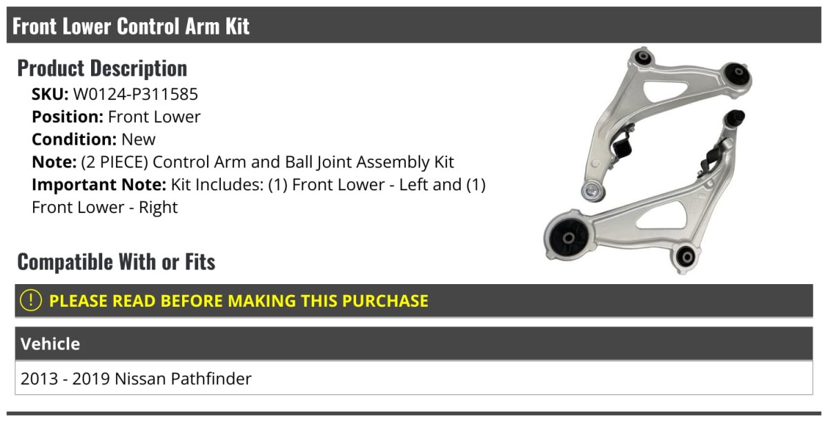 Front Lower Control Arm With Ball Joints Set Of 2 For 2013 2019 Nissan Pathfinder Left And Right Assembly Kit W0124-p311585