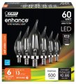 Feit Electric 60 W Equivalent Soft White Ca10 Dimmable Enhance Decorative Candelabra Led Light Bulb 6-pack