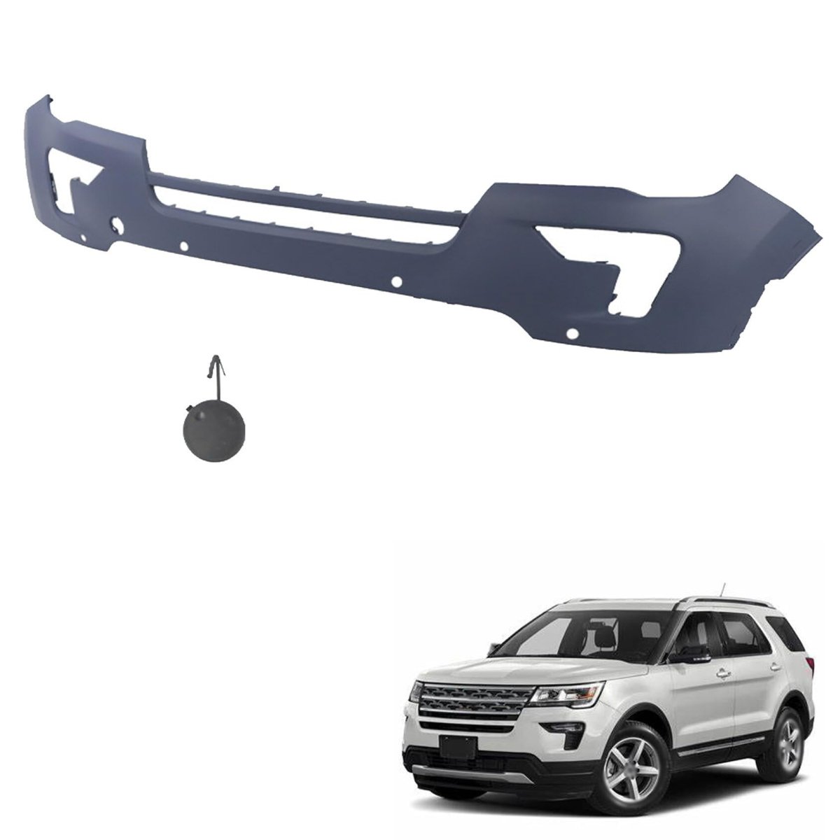 Plastic Front Bumper Cover Primed With Sensor Holes Replacement For 2018 2019 Explorer