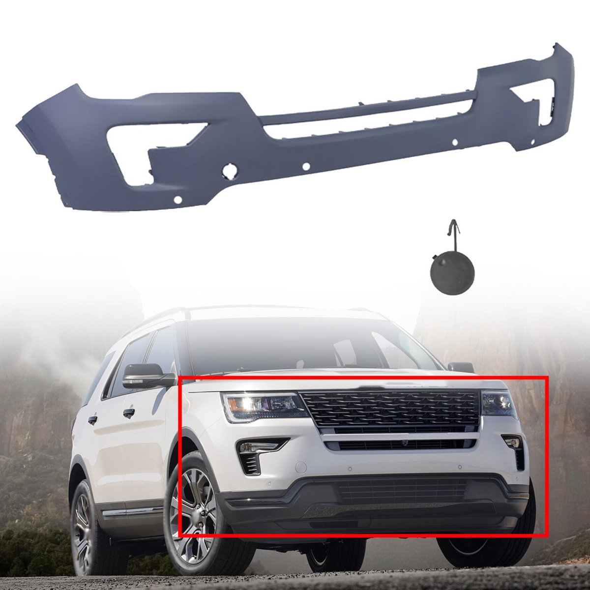 Plastic Front Bumper Cover Primed With Sensor Holes Replacement For 2018 2019 Explorer