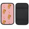 Hoamoya Cute Capybara With Donut And Hearts Center Console Cover Cartoon Animals Armrest Box Pad Accessories Interior Arm Rest 