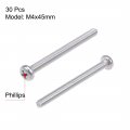 Uxcell M4x45mm Machine Screws Pan Phillips Cross Head Screw 304 Stainless Steel Fasteners Bolts 30pcs