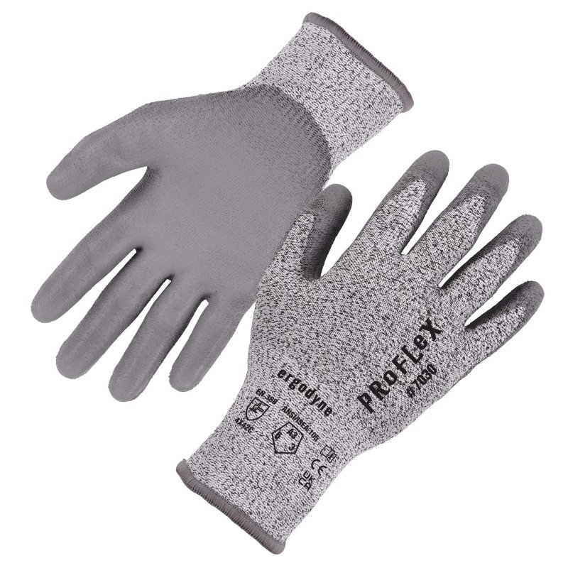 Ergodyne Proflex 7030 Cut Resistant Work Gloves Ansi A3 Pu Coated Palms For Flexible No Slip Grip Abrasion 13g 12-pairs