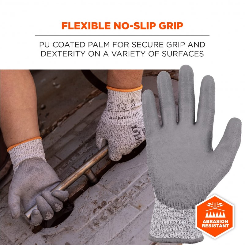 Ergodyne Proflex 7030 Cut Resistant Work Gloves Ansi A3 Pu Coated Palms For Flexible No Slip Grip Abrasion 13g 12-pairs
