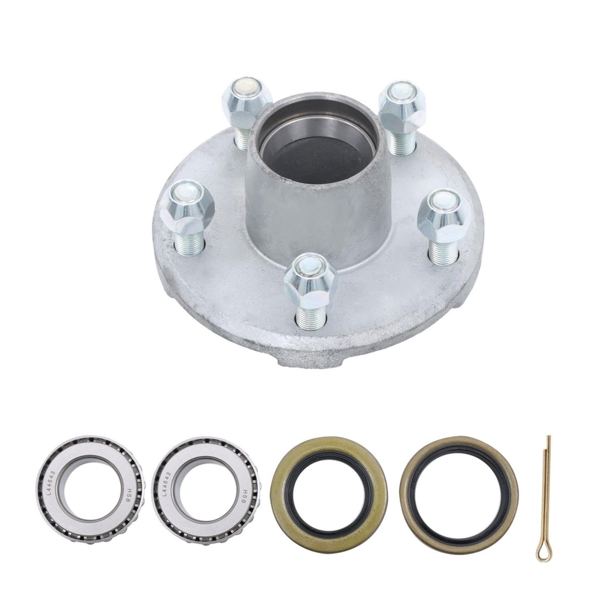 Galvanized Trailer Hub Bearing Kit 5 On 4 In Suitable For 2000lbs Axle And 1 Straight Spindle With 2 Stud