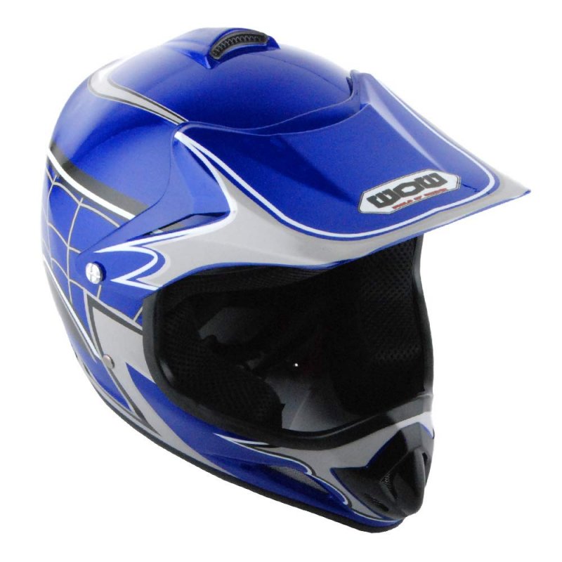 Wow Youth Motocross Helmet Bmx Mx Atv Dirt Bike Spider Web Blue Goggles Martian Glove Bundle