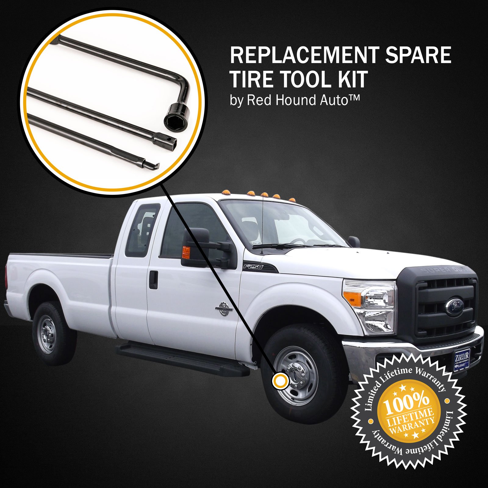Red Hound Auto 2003-2007 Ford F250 F350 F450 F550 Super Duty Spare Tire Tool Replacement Set Kit For Jack