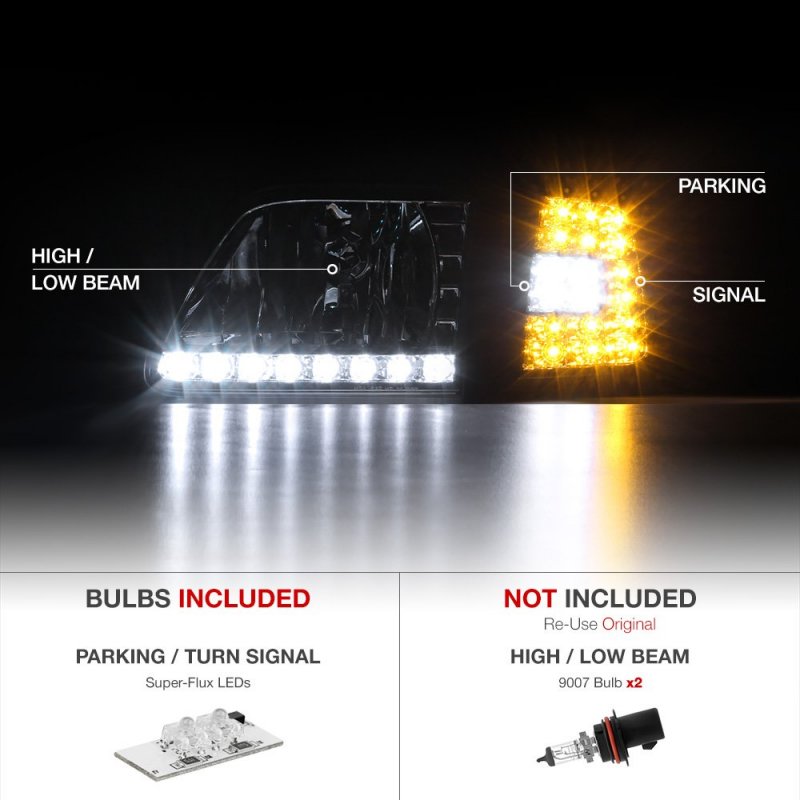 Led Strip Headlight Turn Signal Corner Lamp For 1997-2003 Ford F150 Expedition Metallic Chrome Housing Driver And Passenger