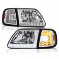 Led Strip Headlight Turn Signal Corner Lamp For 1997-2003 Ford F150 Expedition Metallic Chrome Housing Driver And Passenger 