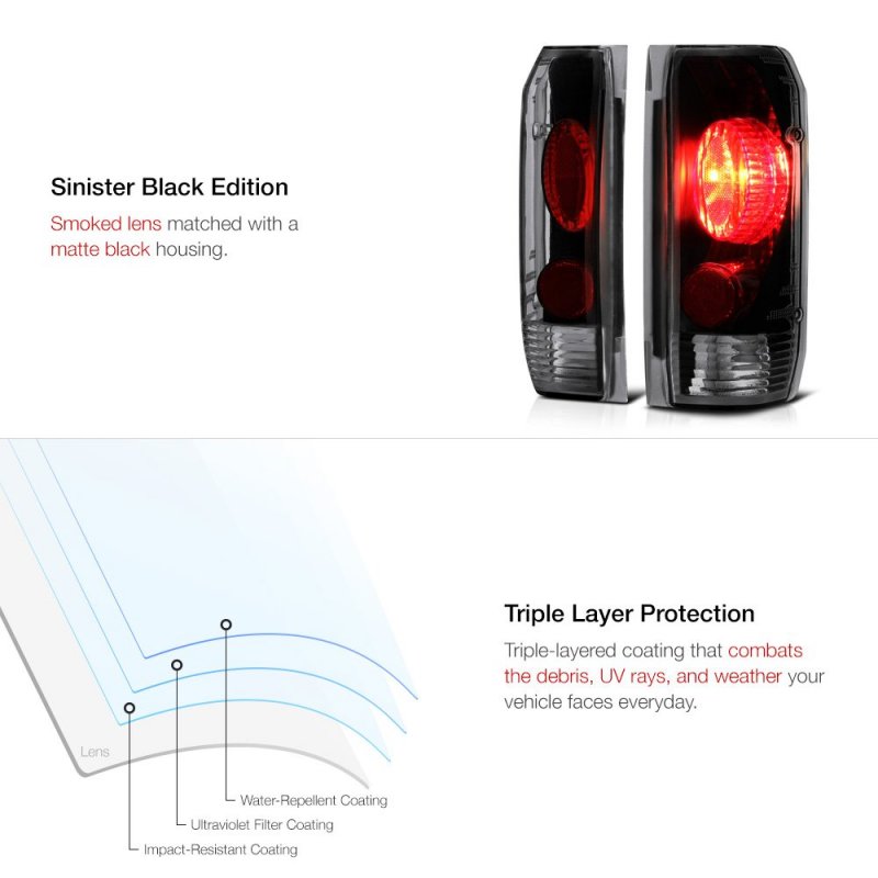 Black Smoke Euro Style Tail Light Lamp Assembly For 1987-1996 Ford Bronco F150 F250 F350 Pickup Truck Driver Passenger Side