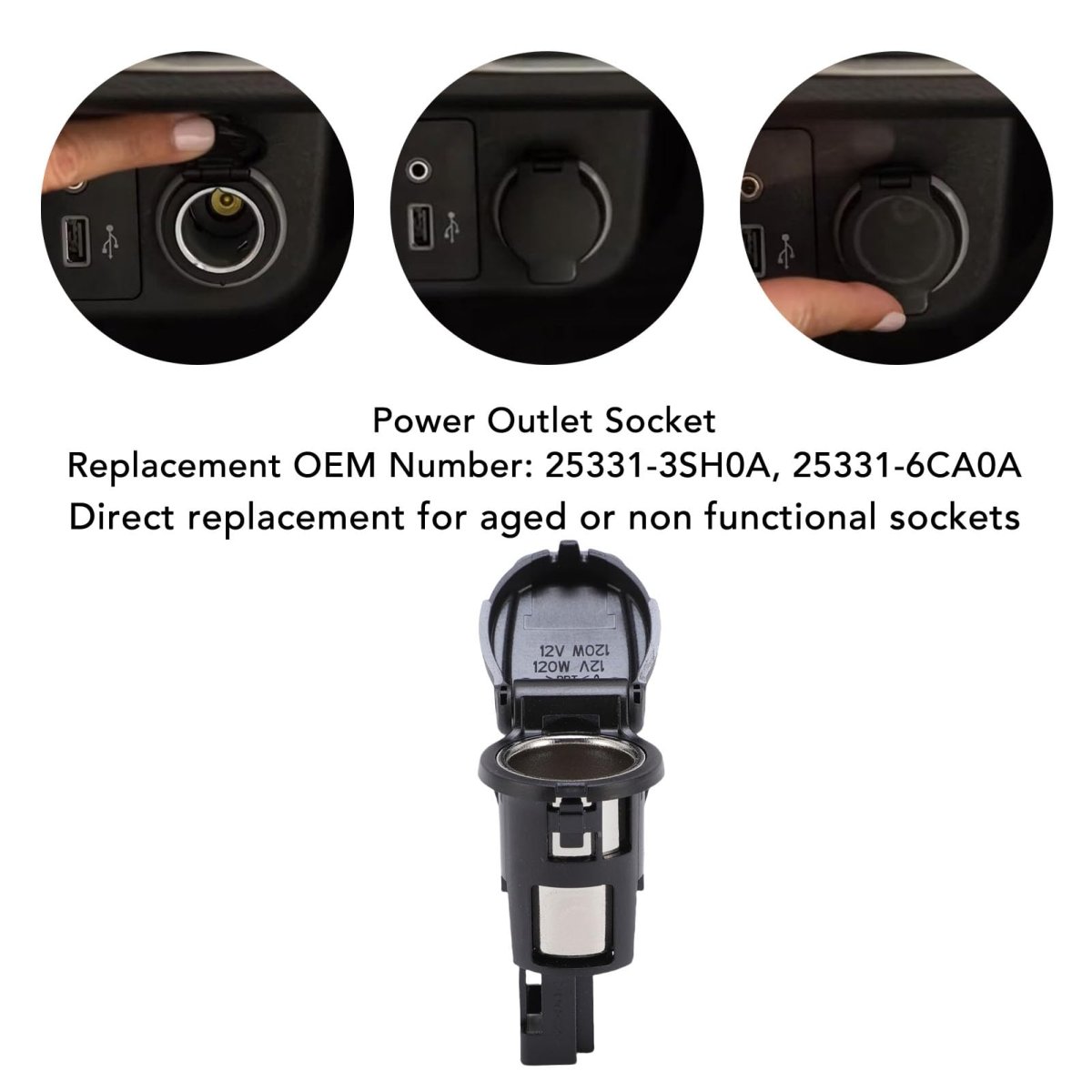 Car Cigar Lighter Socket Murano 2015-2024 Rogue 2014-2024 12v Replacement 25331-3sh0a 25331-6ca0a