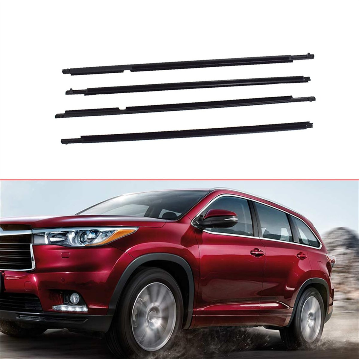 4pcs Black Weatherstrip Window Molding Trim Seal Belt Replacement For Toyota Highlander 2008-2010