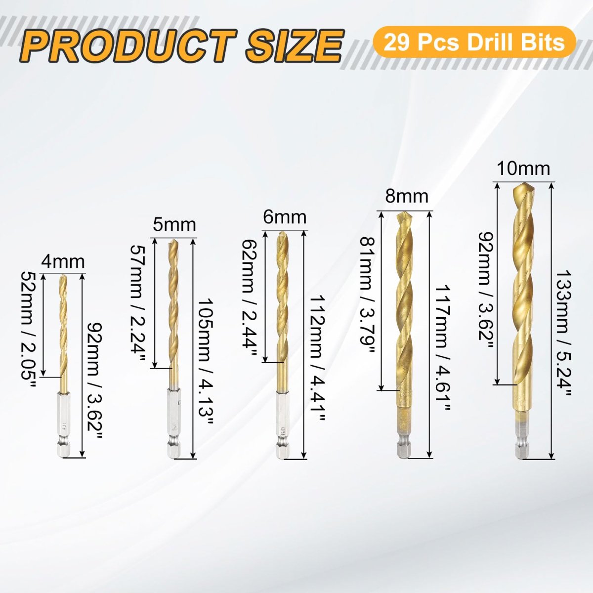 5pcs 1 4 Hex Shank Titanium Twist Drill Bit Set Sizes 5 6 8 10mm Drilling Dia High Speed Steel Drills For Hardened Metal