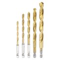 5pcs 1 4 Hex Shank Titanium Twist Drill Bit Set Sizes 5 6 8 10mm Drilling Dia High Speed Steel Drills For Hardened Metal