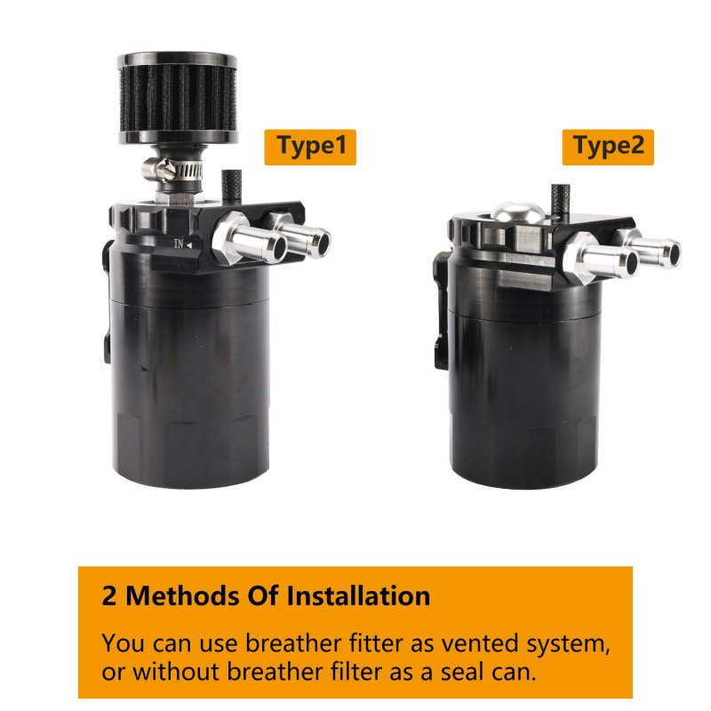 Universal Baffled Oil Catch Can Reservoir Tank Engine Air Separator Kit With High Pressure Hose 300ml Capacity Black Aluminum
