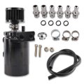 Universal Baffled Oil Catch Can Reservoir Tank Engine Air Separator Kit With High Pressure Hose 300ml Capacity Black Aluminum