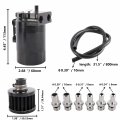 Universal Baffled Oil Catch Can Reservoir Tank Engine Air Separator Kit With High Pressure Hose 300ml Capacity Black Aluminum