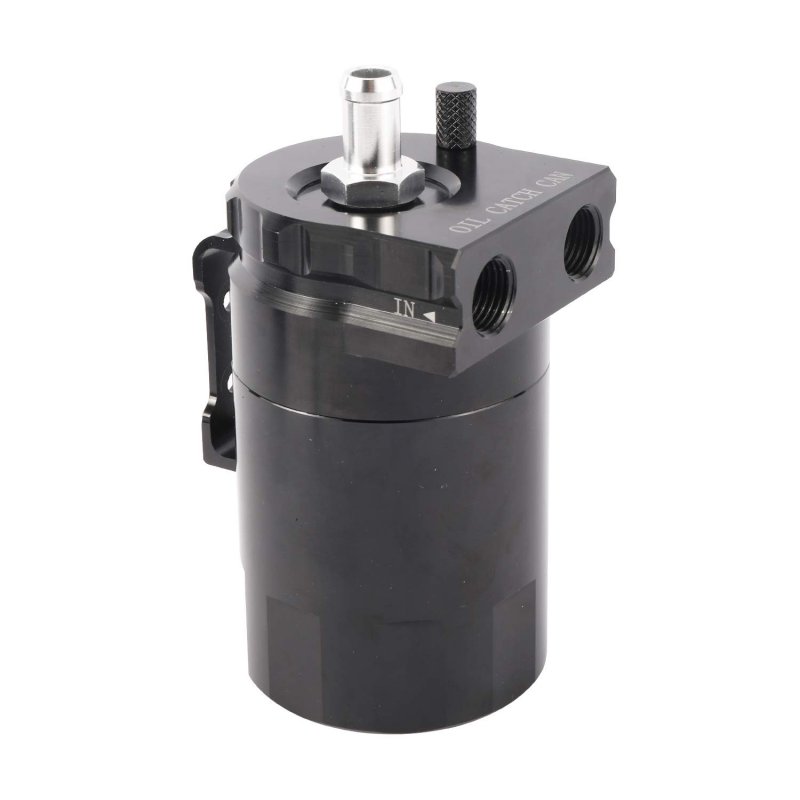 Universal Baffled Oil Catch Can Reservoir Tank Engine Air Separator Kit With High Pressure Hose 300ml Capacity Black Aluminum