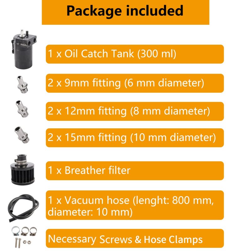 Universal Baffled Oil Catch Can Reservoir Tank Engine Air Separator Kit With High Pressure Hose 300ml Capacity Black Aluminum