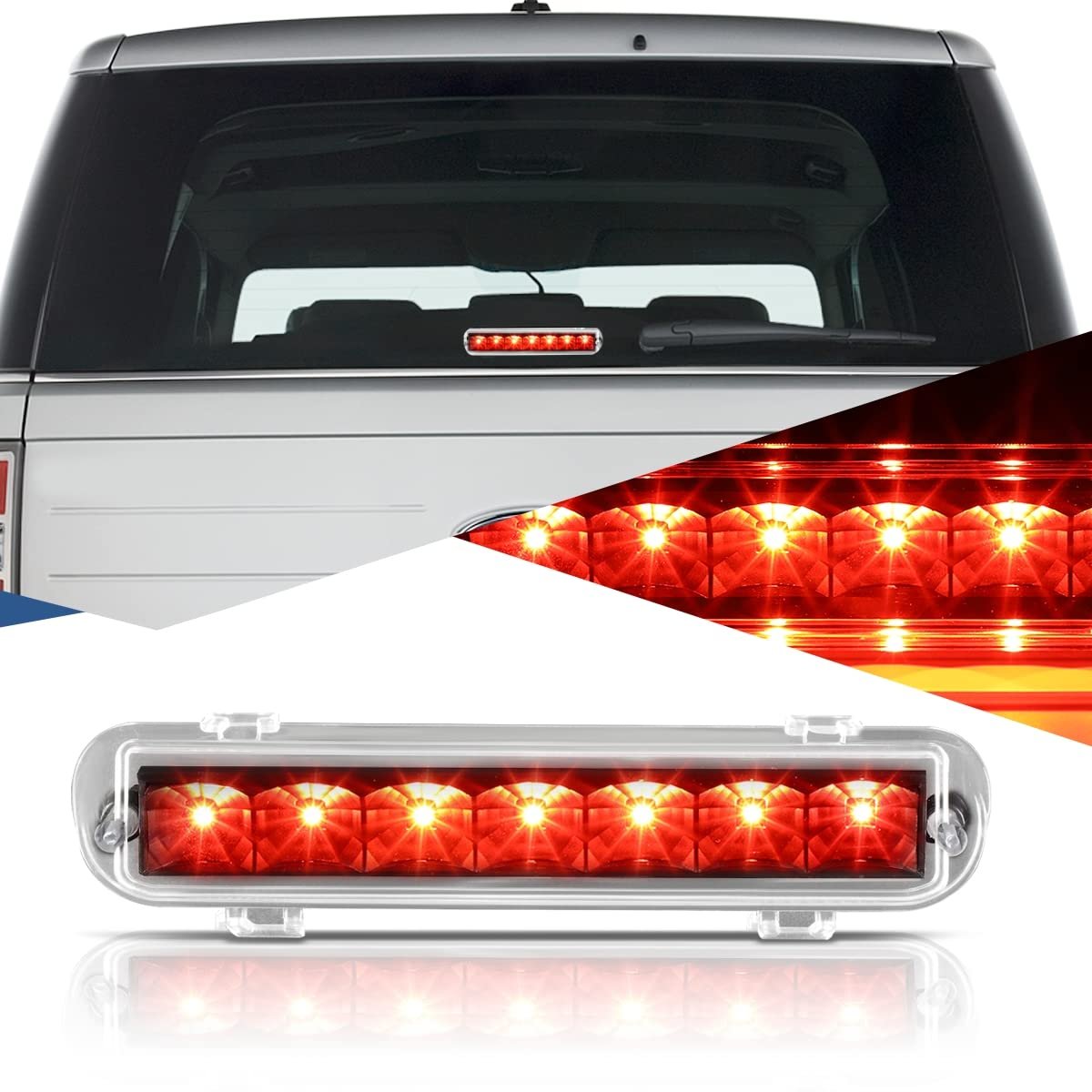 Led Third Brake Light For 2009-2011 Ford Flex High Mount Stop Rear Center Lamp Black Housing Clear Lens