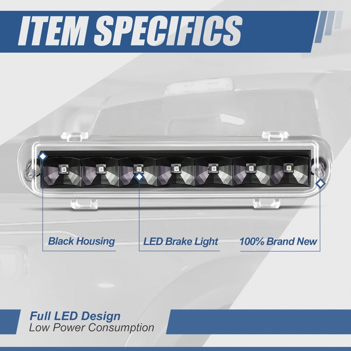 Led Third Brake Light For 2009-2011 Ford Flex High Mount Stop Rear Center Lamp Black Housing Clear Lens
