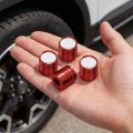 Jeep 4xe In-black On Red Cylinder-style Aluminum Tire Valve Stem Caps -set Of 4 Official Licensed 
