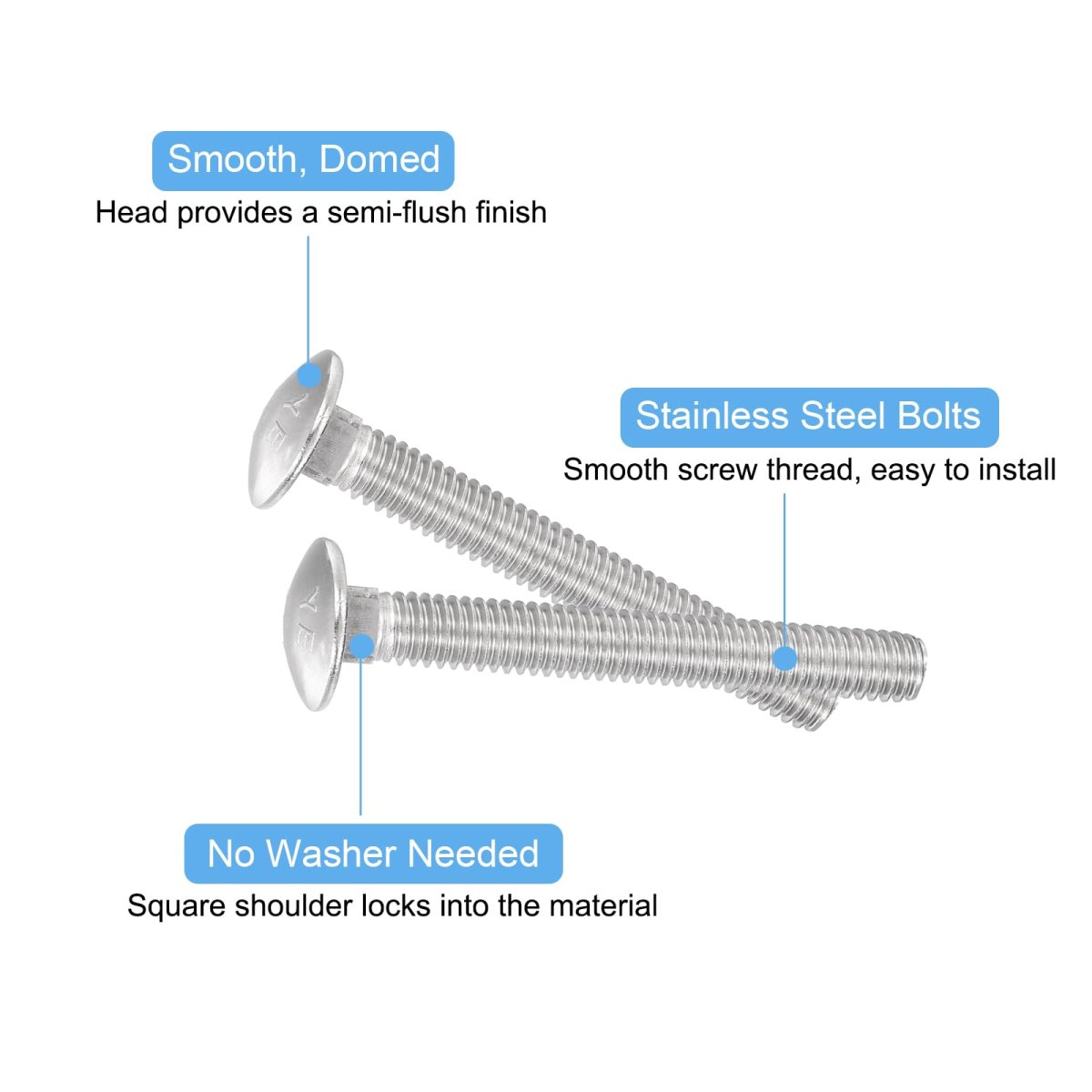 1 4-20x1 2 Carriage Bolt 10pcs Round Head Square Neck Screws 304 Stainless Steel Fully Threaded Silver