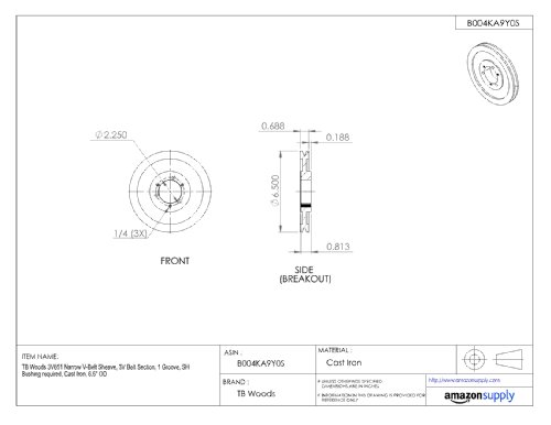 Tb Woods 3v651 Narrow V-belt Sheave 3v Belt Section 1 Groove Sh Bushing Required Cast Iron 6 5 Od